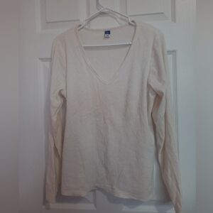 Old Navy Cream Long Sleeve V-Neck Top
